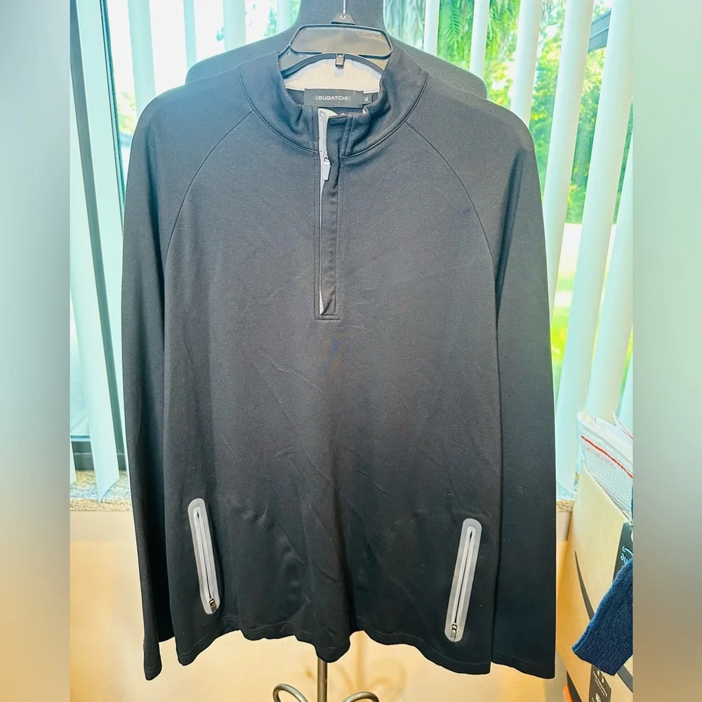 Bugatchi Solid Quarter Zip Mock Neck Pullover Mens Size XL